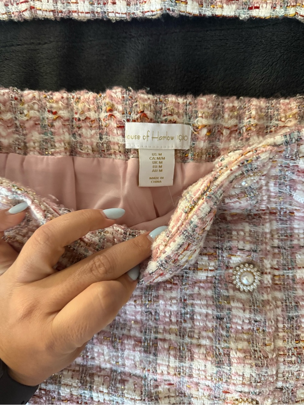 House of Harlow 1960 Pink Tweed Crop Top and Button Front Skirt Set - Picture 3 of 4